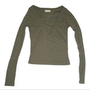 John Galt deep v neck cropped top long sleeve (Size XS)